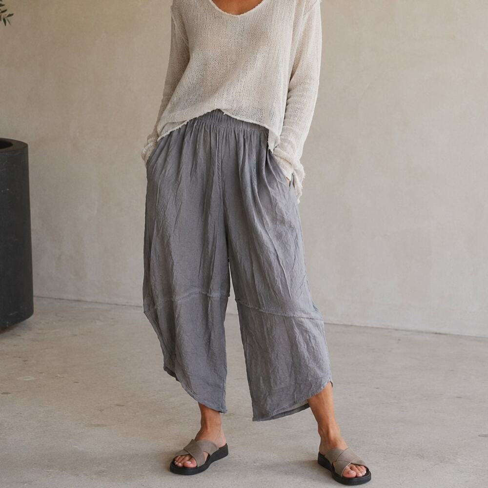 Crea Concept Viscose Gray Lagenlook Pull On Wide Leg Trouser Pants, size EU42/L